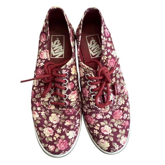 Vans Burgundy Floral Canvas Sneakers Women’s Size 6.5 - Picture 3 of 6